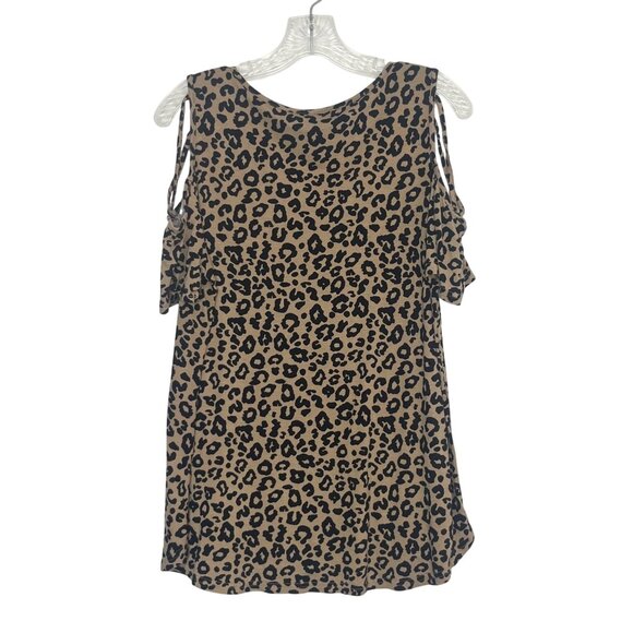 Niloufo Cold Shoulder Shirt Large Brown Black Leopard Print - Picture 2 of 7